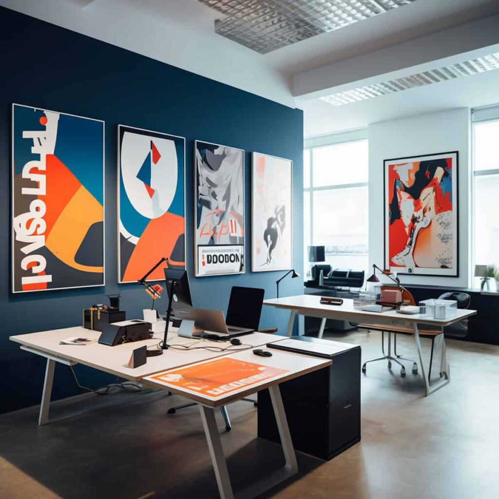Modern office with colorful artwork